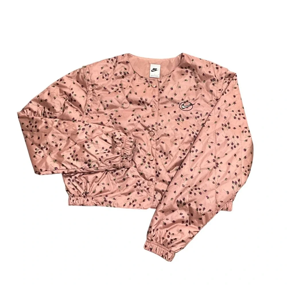 Nike Icon Clash‎ Cropped Floral Convertible Vest Jacket Quilted Snap Womens L